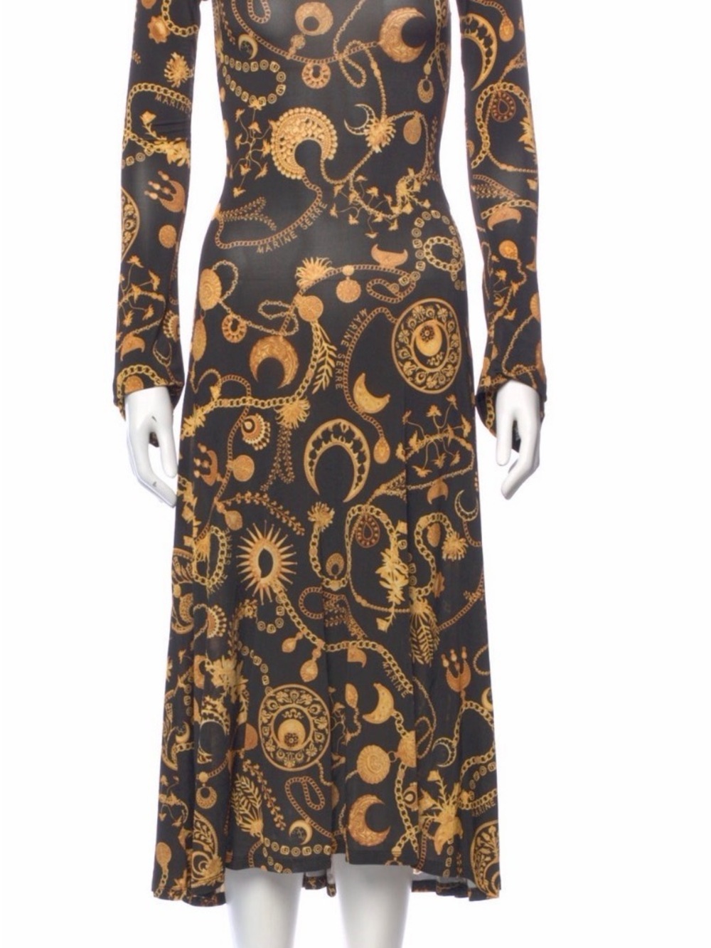 Marine Serre Black and Gold Long Sleeve Maxi Dress